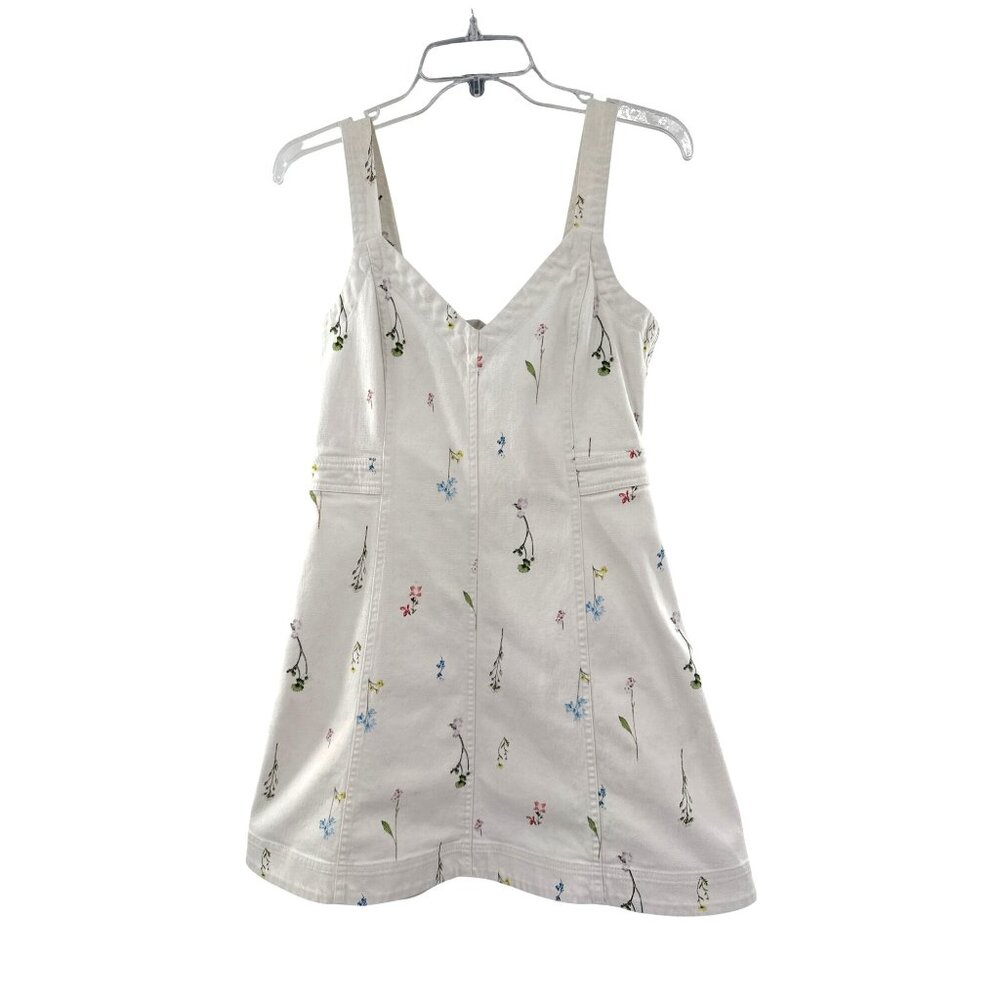 Parker White Floral Print Sleeveless Dress Bow Detail & V-Neck Small‎